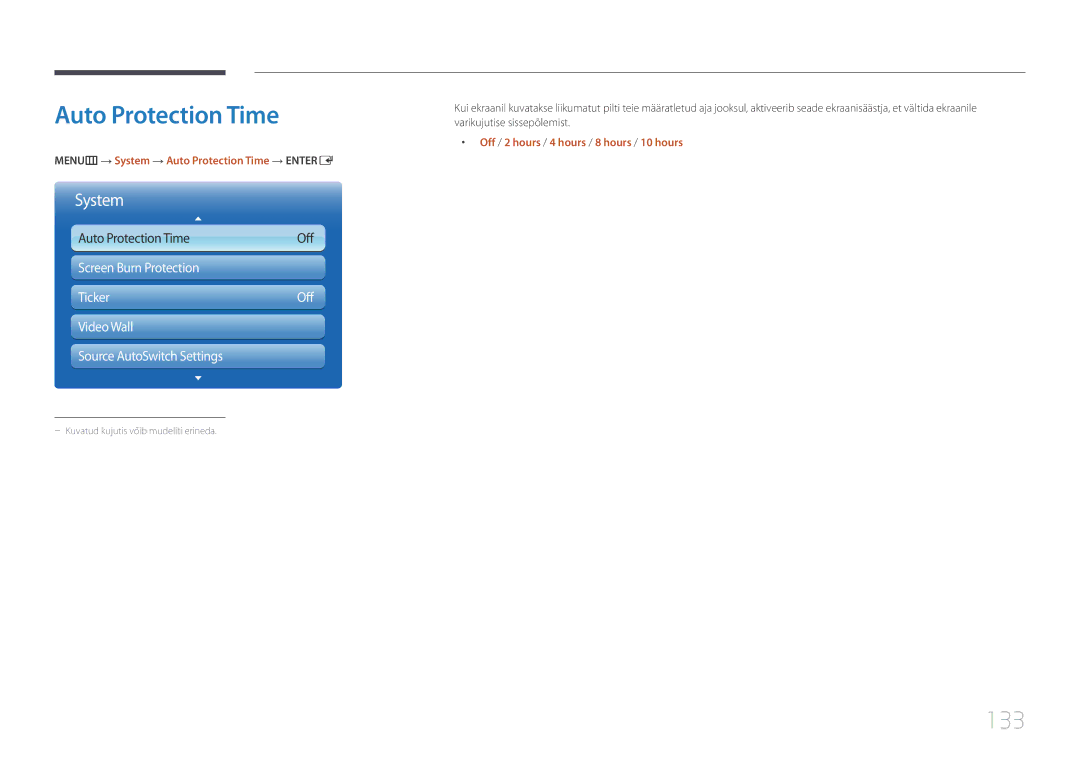 Samsung LH95MECPLBC/EN manual 133, MENUm → System → Auto Protection Time → Entere 