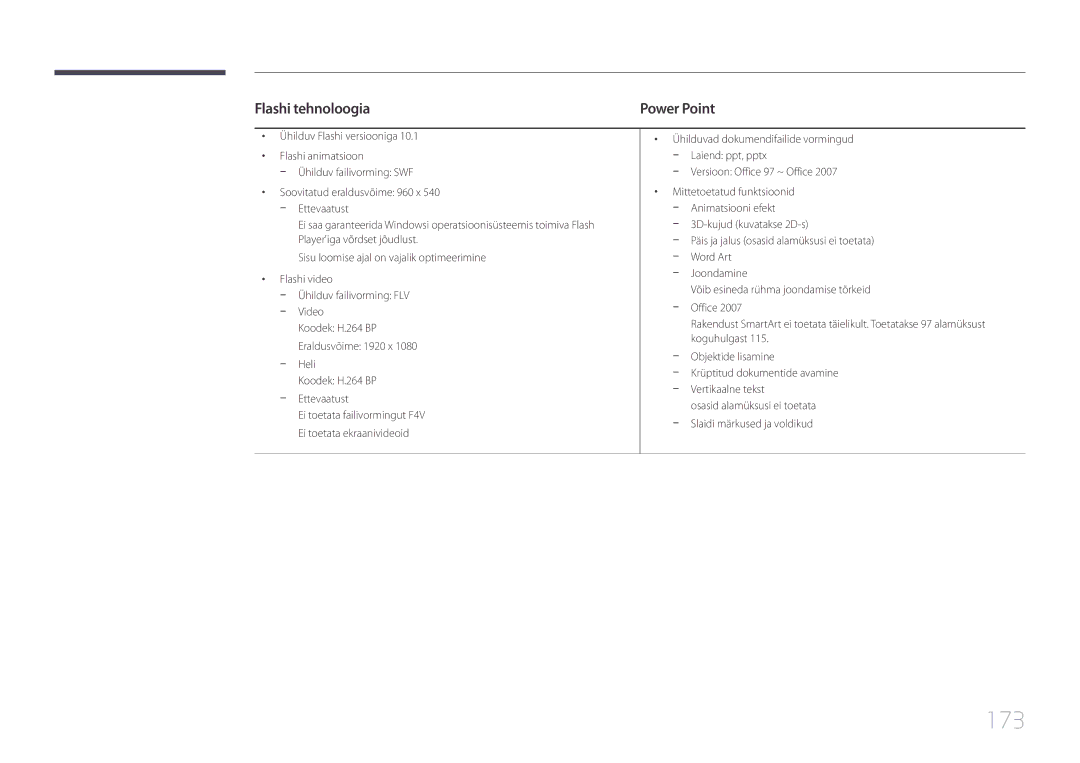 Samsung LH95MECPLBC/EN manual 173, Flashi tehnoloogia 