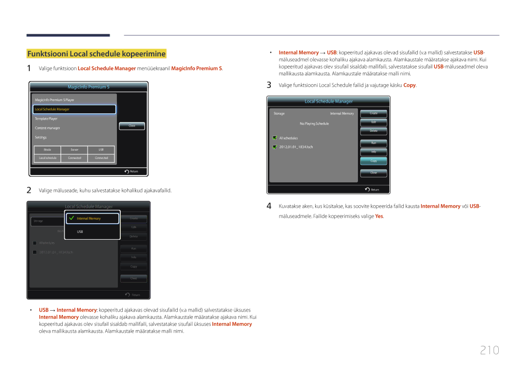 Samsung LH95MECPLBC/EN manual 210, Funktsiooni Local schedule kopeerimine 