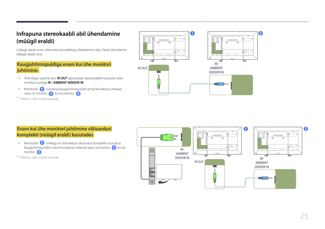 Samsung LH95MECPLBC/EN manual Infrapuna stereokaabli abil ühendamine Müügil eraldi, Lülitage seade sisse 