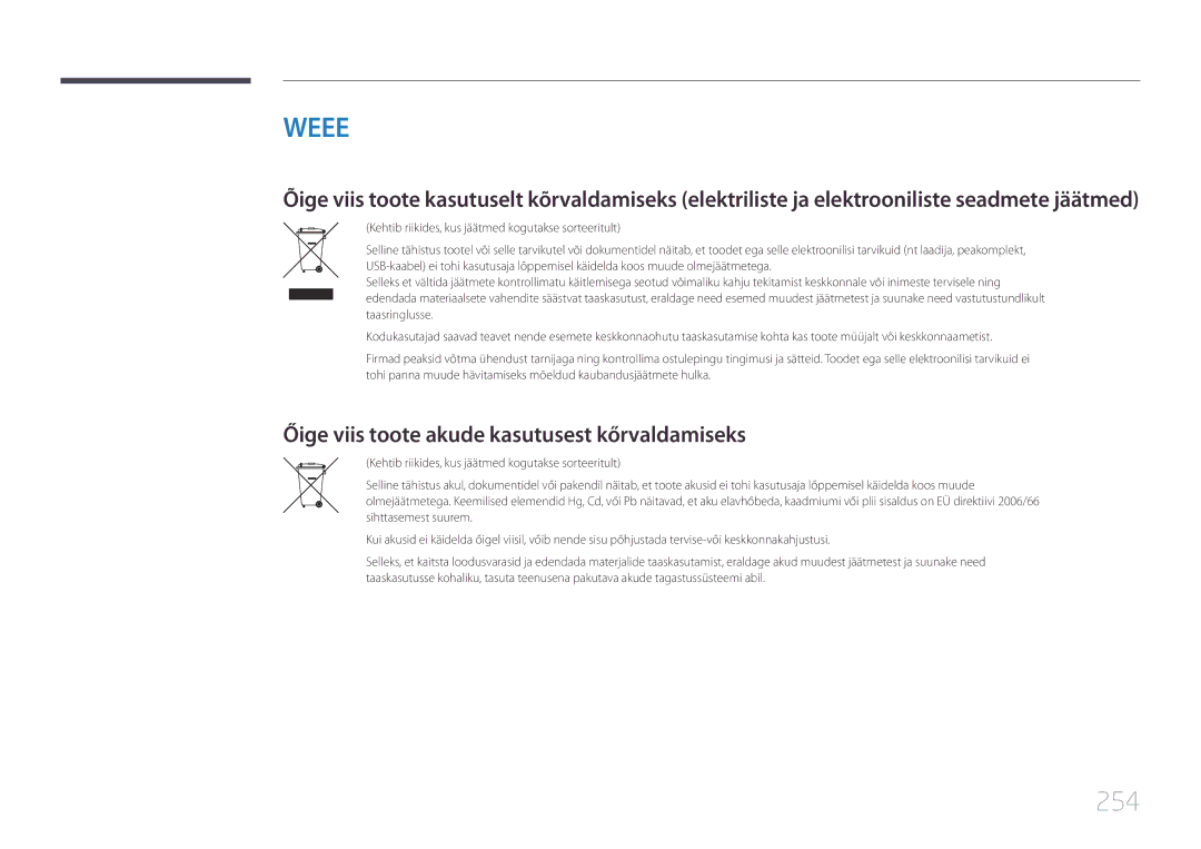 Samsung LH95MECPLBC/EN manual 254, Őige viis toote akude kasutusest kőrvaldamiseks 