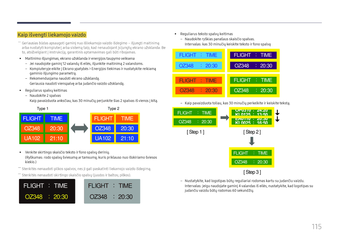 Samsung LH75QMFPLGC/EN, LH98QMFPLGC/EN manual 115, Kaip išvengti liekamojo vaizdo 