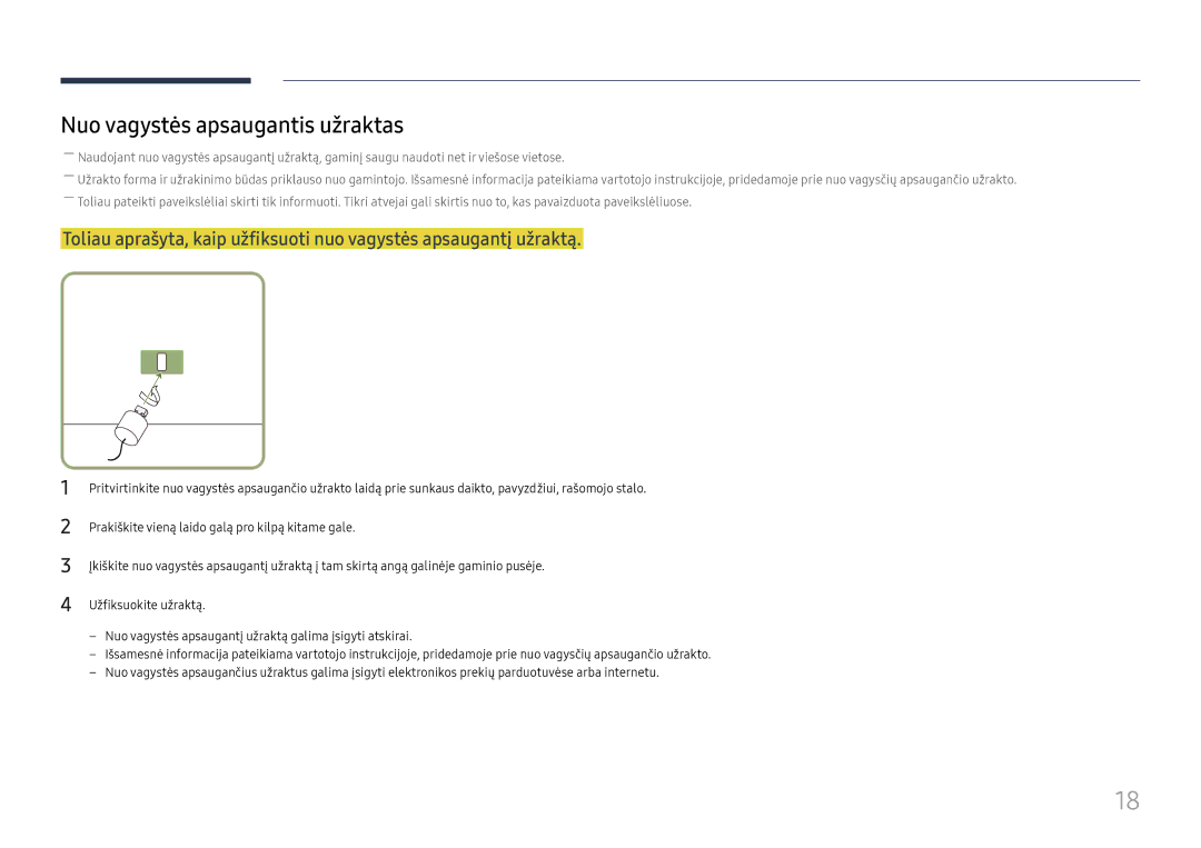 Samsung LH98QMFPLGC/EN, LH75QMFPLGC/EN manual Nuo vagystės apsaugantis užraktas 