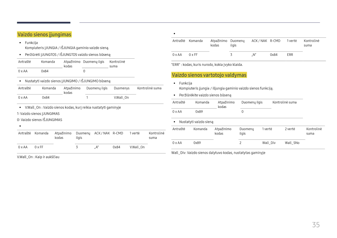 Samsung LH75QMFPLGC/EN, LH98QMFPLGC/EN manual Vaizdo sienos įjungimas, Vaizdo sienos vartotojo valdymas 