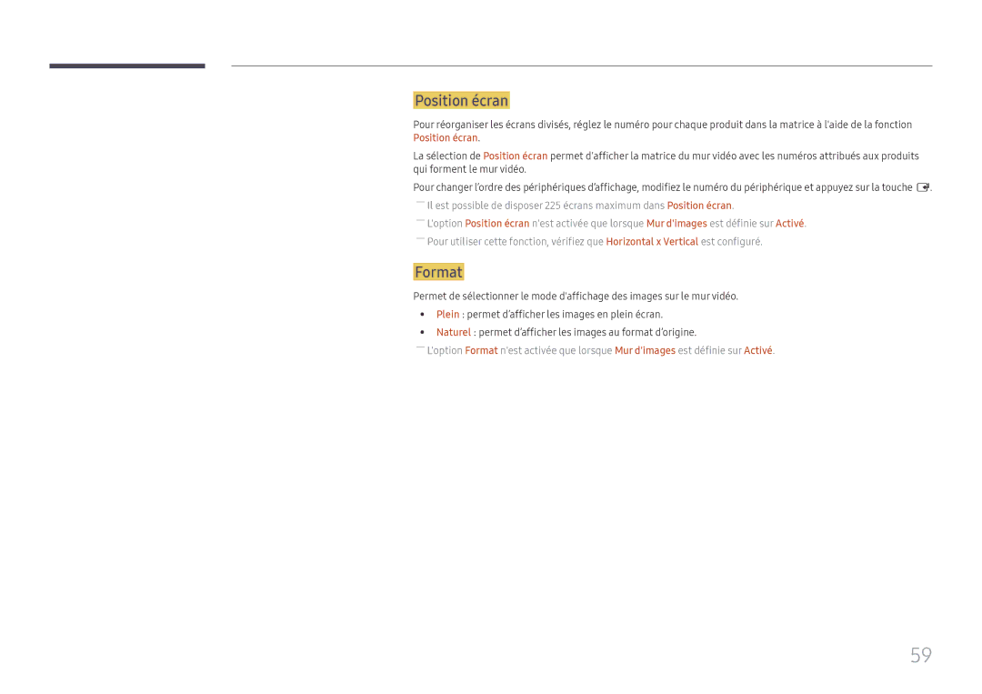 Samsung LH75QMFPLGC/EN, LH98QMFPLGC/EN, LH98QMFPBGC/EN manual Position écran, Format 