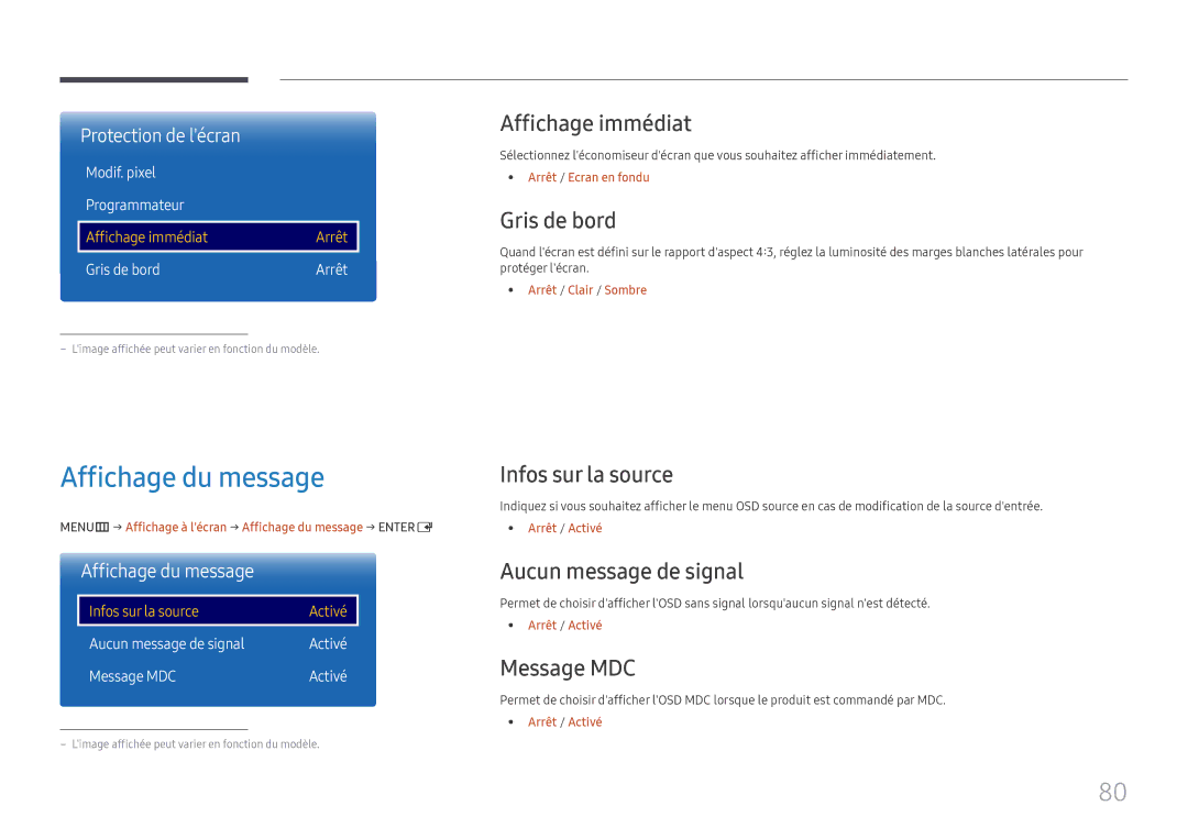 Samsung LH75QMFPLGC/EN, LH98QMFPLGC/EN, LH98QMFPBGC/EN manual Affichage du message 