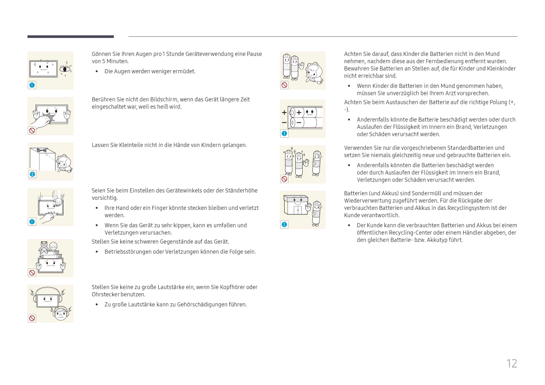 Samsung LH98QMFPLGC/EN, LH98QMFPBGC/EN, LH75QMFPLGC/EN manual Betriebsstörungen oder Verletzungen können die Folge sein 