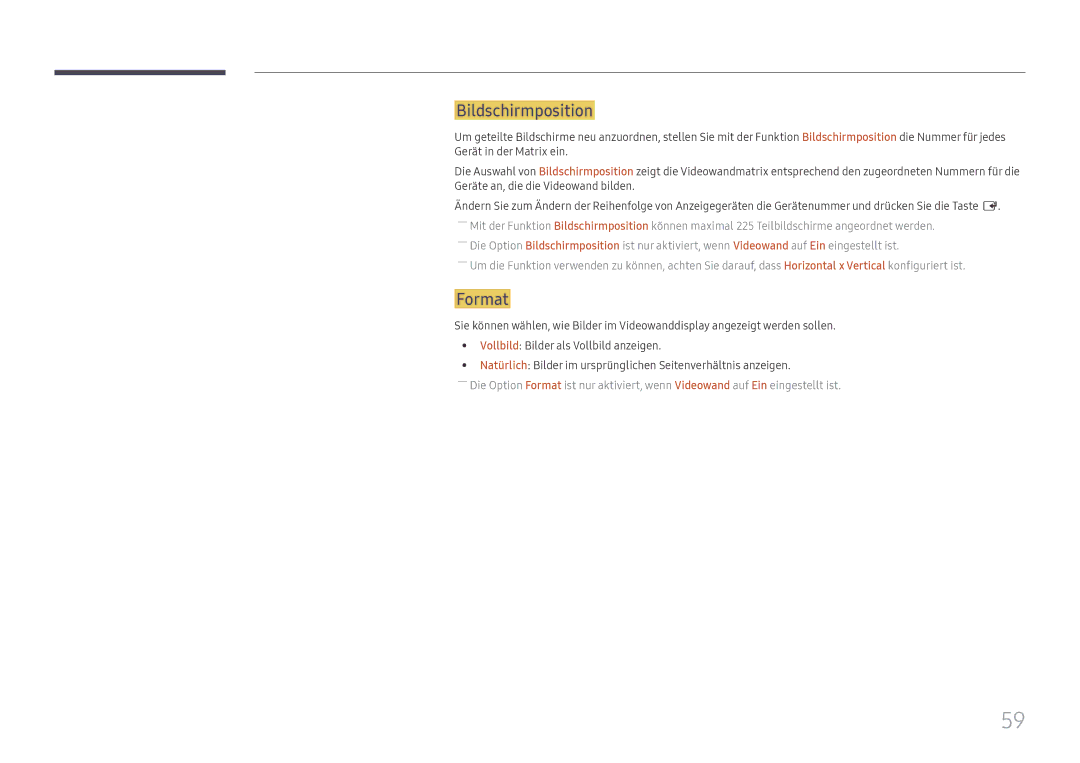 Samsung LH75QMFPLGC/EN, LH98QMFPLGC/EN, LH98QMFPBGC/EN manual Bildschirmposition, Format 