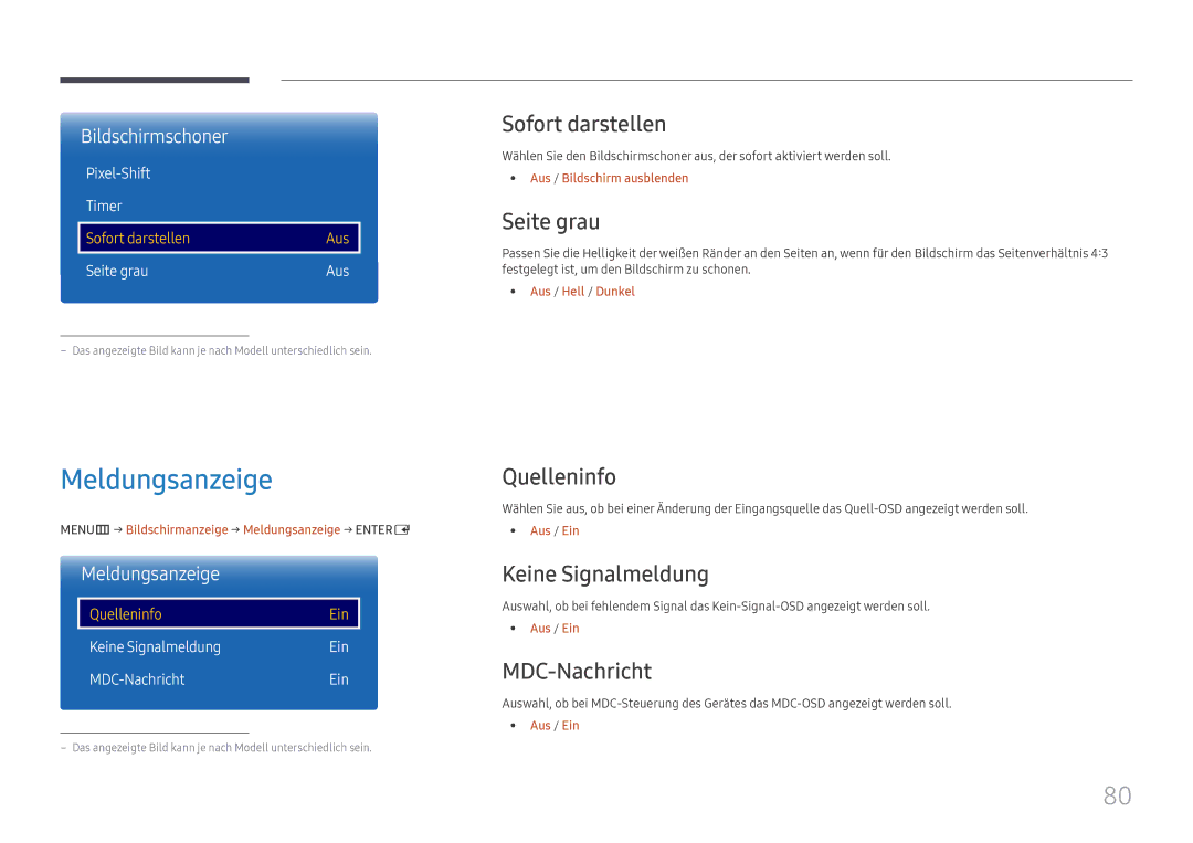 Samsung LH75QMFPLGC/EN, LH98QMFPLGC/EN, LH98QMFPBGC/EN manual Meldungsanzeige 