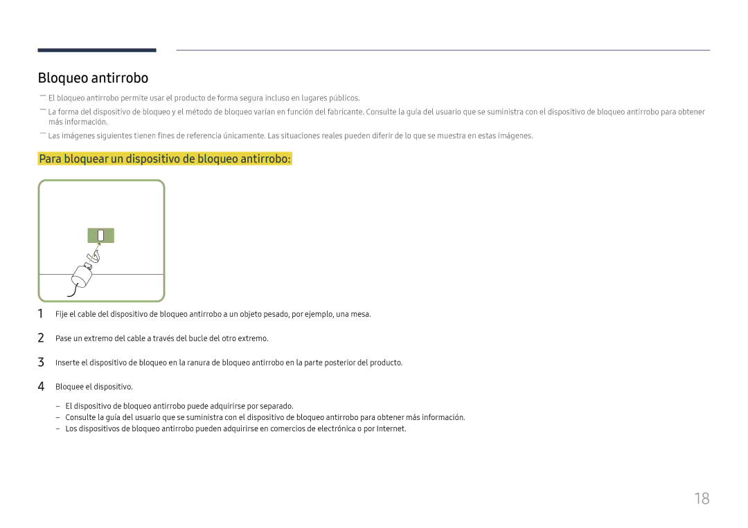 Samsung LH98QMFPLGC/EN, LH98QMFPBGC/EN, LH75QMFPLGC/EN Bloqueo antirrobo, Para bloquear un dispositivo de bloqueo antirrobo 