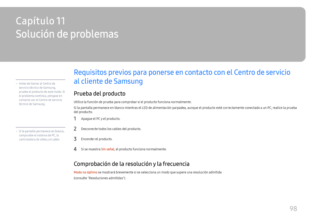 Samsung LH75QMFPLGC/EN manual Solución de problemas, Prueba del producto, Comprobación de la resolución y la frecuencia 