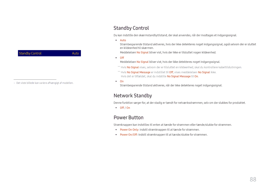 Samsung LH98QMFPBGC/EN, LH98QMFPLGC/EN Standby Control, Network Standby, Power Button, Auto Power On Off PC Module Power 