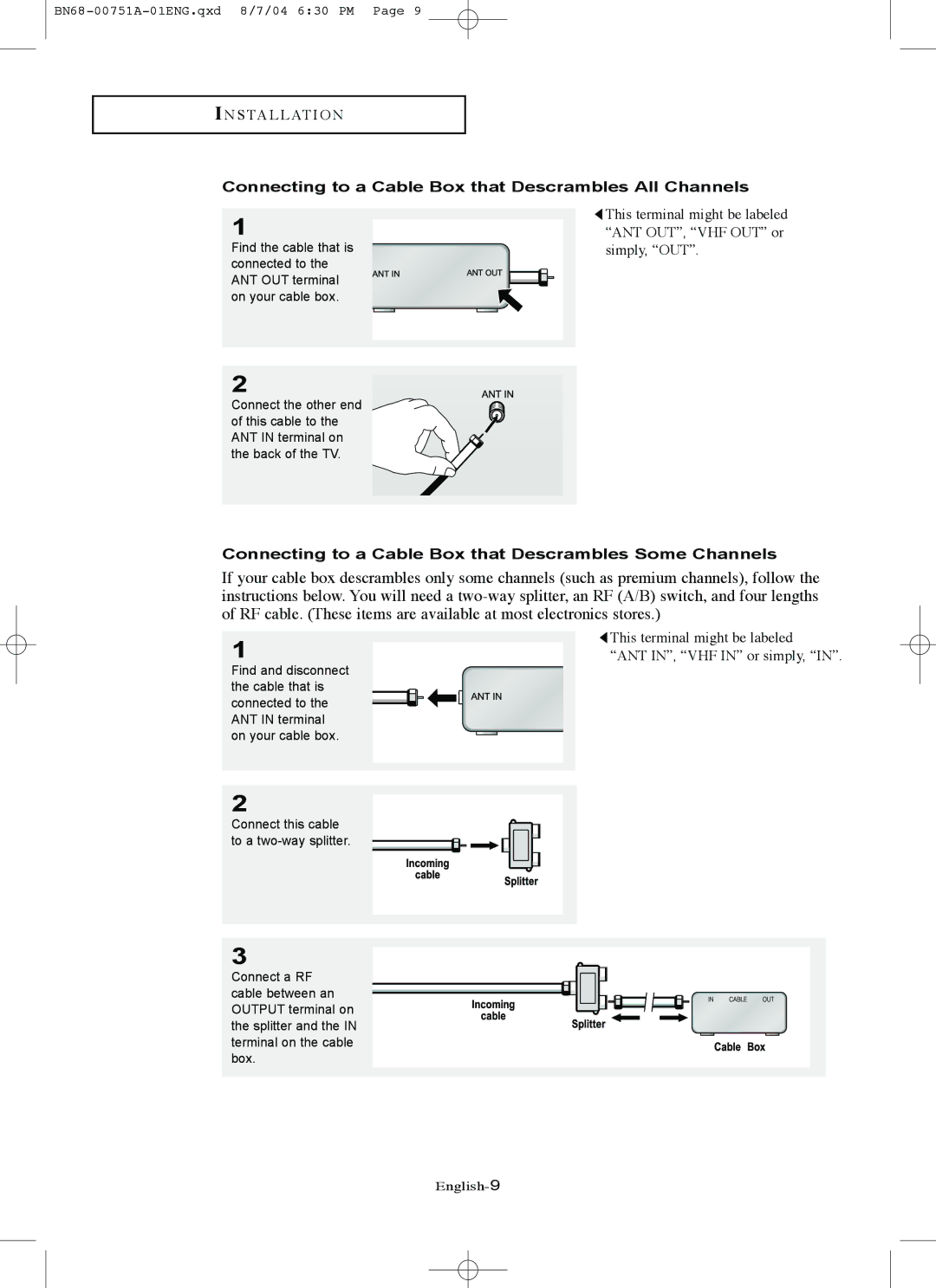 Samsung LN-P267W, LN-P327W manual Connecting to a Cable Box that Descrambles All Channels 