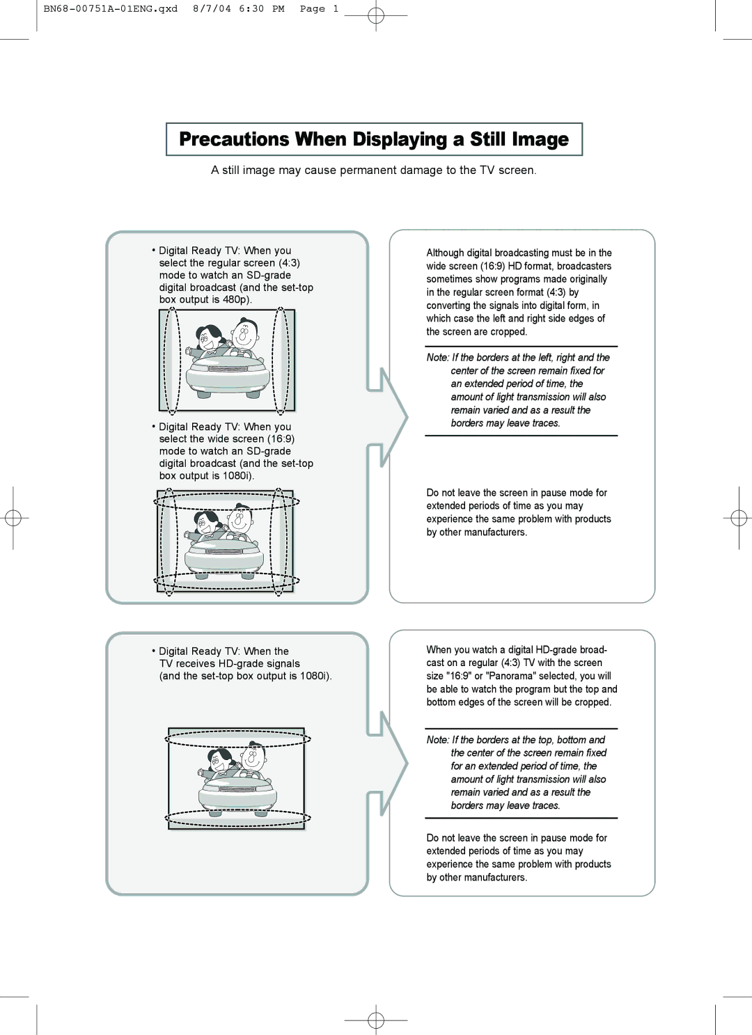 Samsung LN-P267W, LN-P327W manual Precautions When Displaying a Still Image 