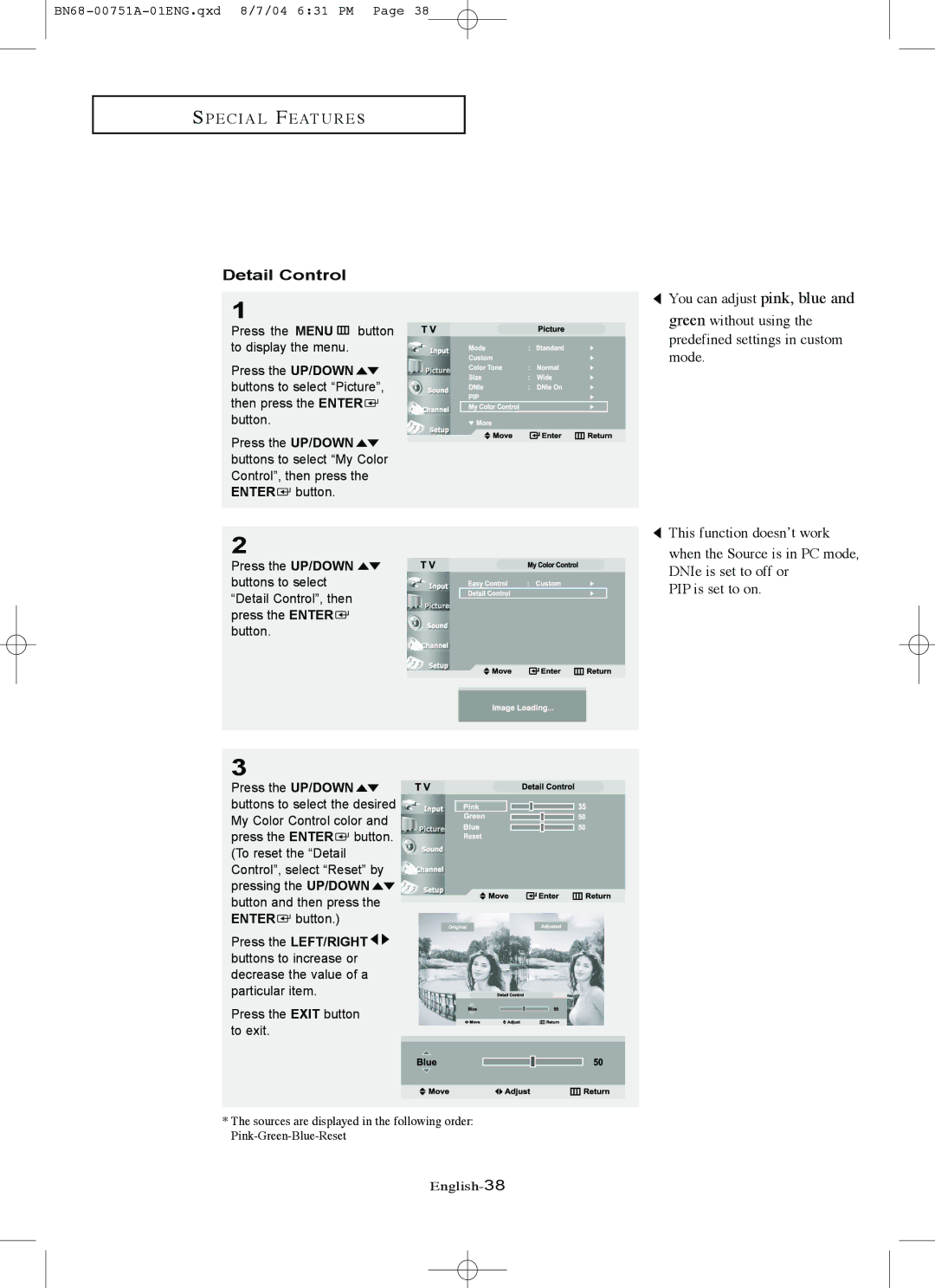 Samsung LN-P327W, LN-P267W manual Detail Control 