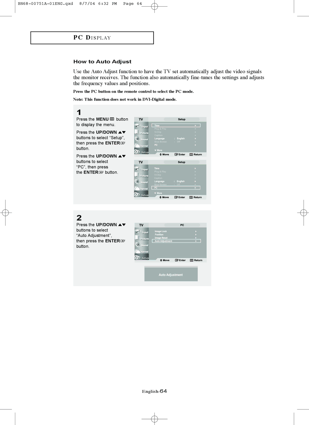 Samsung LN-P327W, LN-P267W manual How to Auto Adjust 