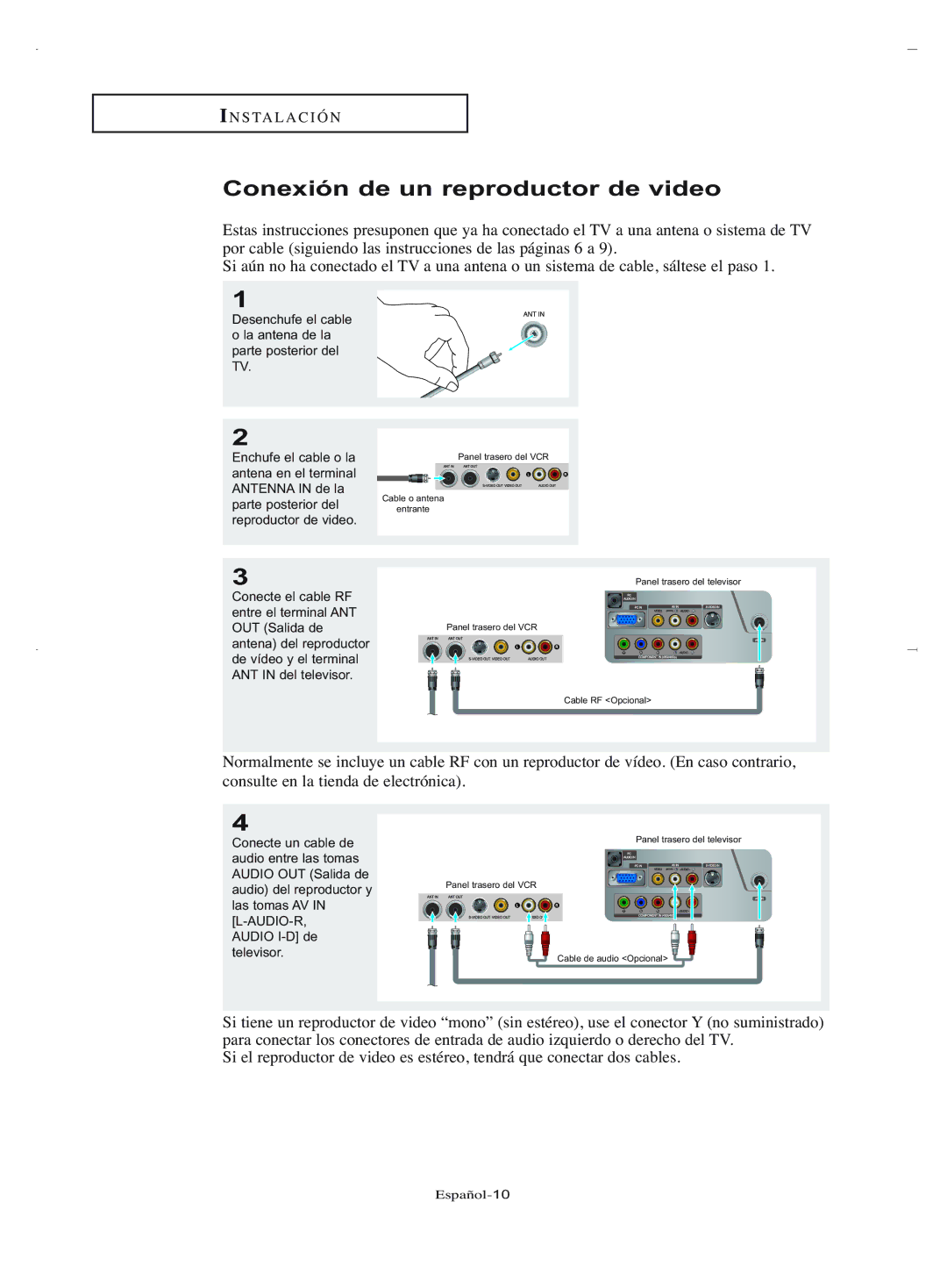 Samsung LN-R2050, LN-R1550 manual Conexión de un reproductor de video 