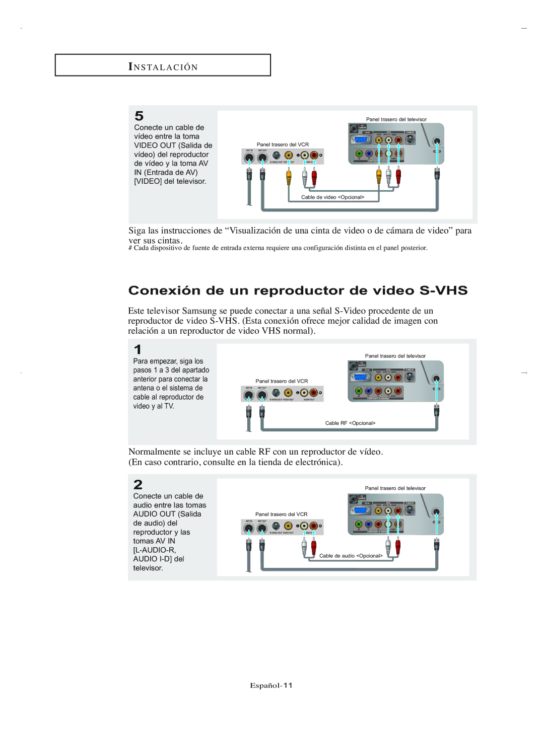 Samsung LN-R1550, LN-R2050 manual Conexión de un reproductor de video S-VHS, Español-11 