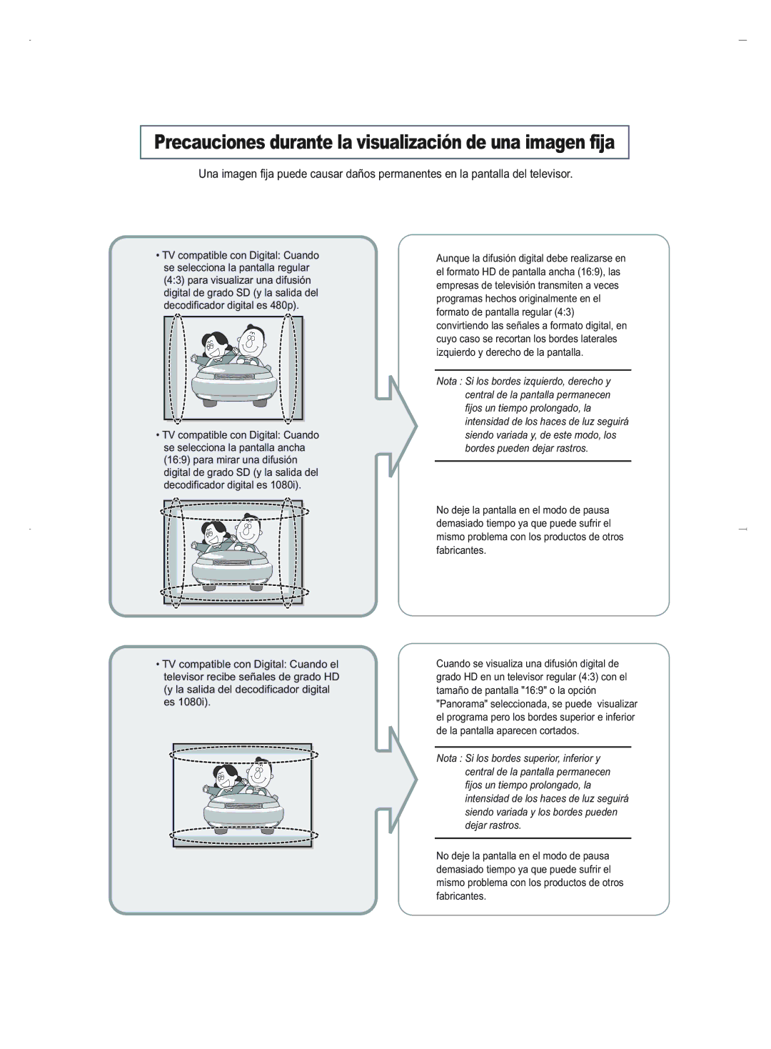 Samsung LN-R1550, LN-R2050 manual Precauciones durante la visualización de una imagen fija 