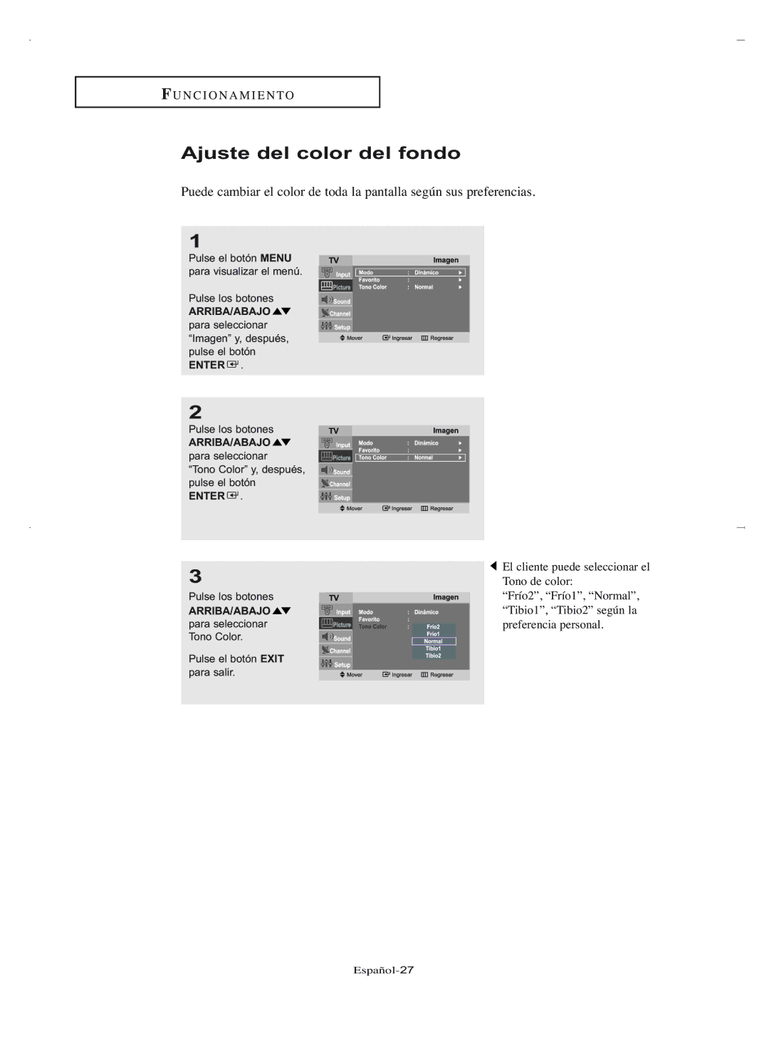 Samsung LN-R1550, LN-R2050 manual Ajuste del color del fondo 