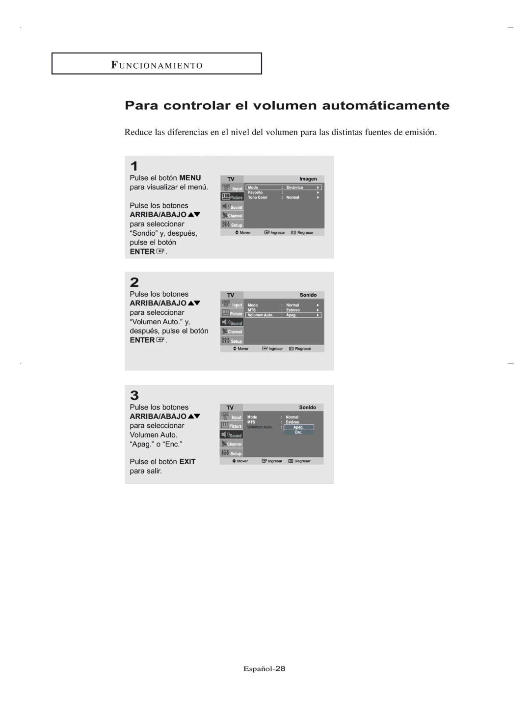 Samsung LN-R2050, LN-R1550 manual Para controlar el volumen automáticamente 