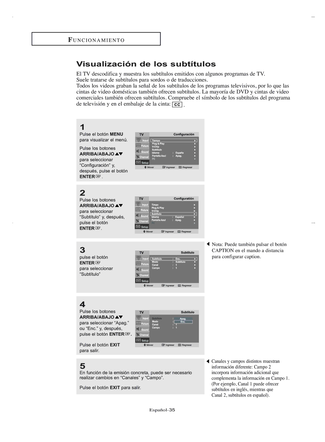 Samsung LN-R1550, LN-R2050 manual Visualización de los subtítulos 