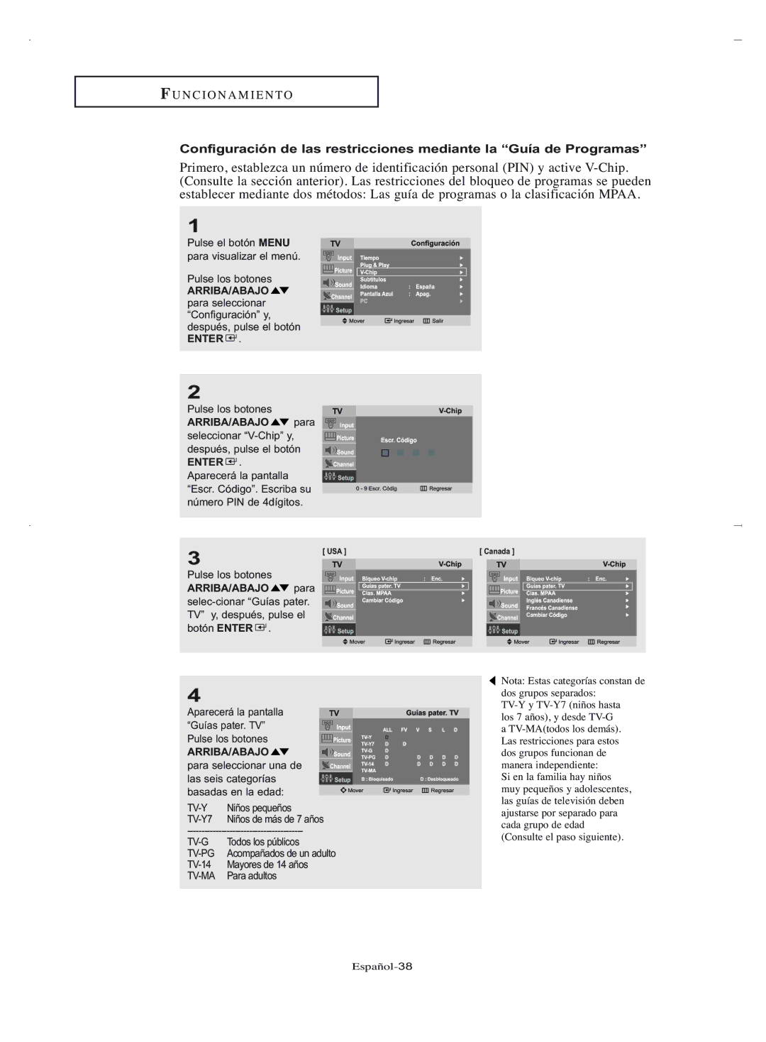 Samsung LN-R2050, LN-R1550 manual Español-38 