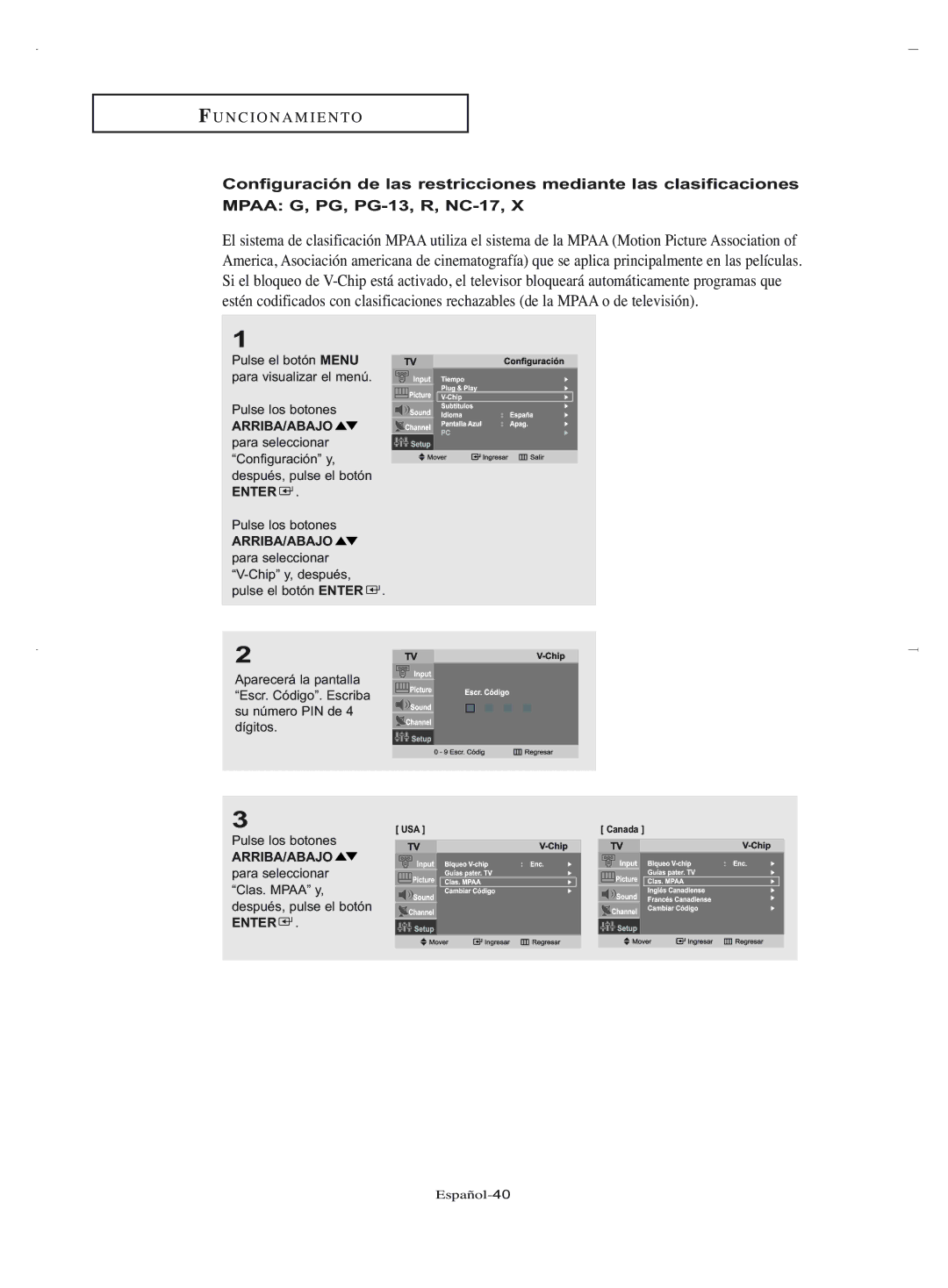 Samsung LN-R2050, LN-R1550 manual Español-40 