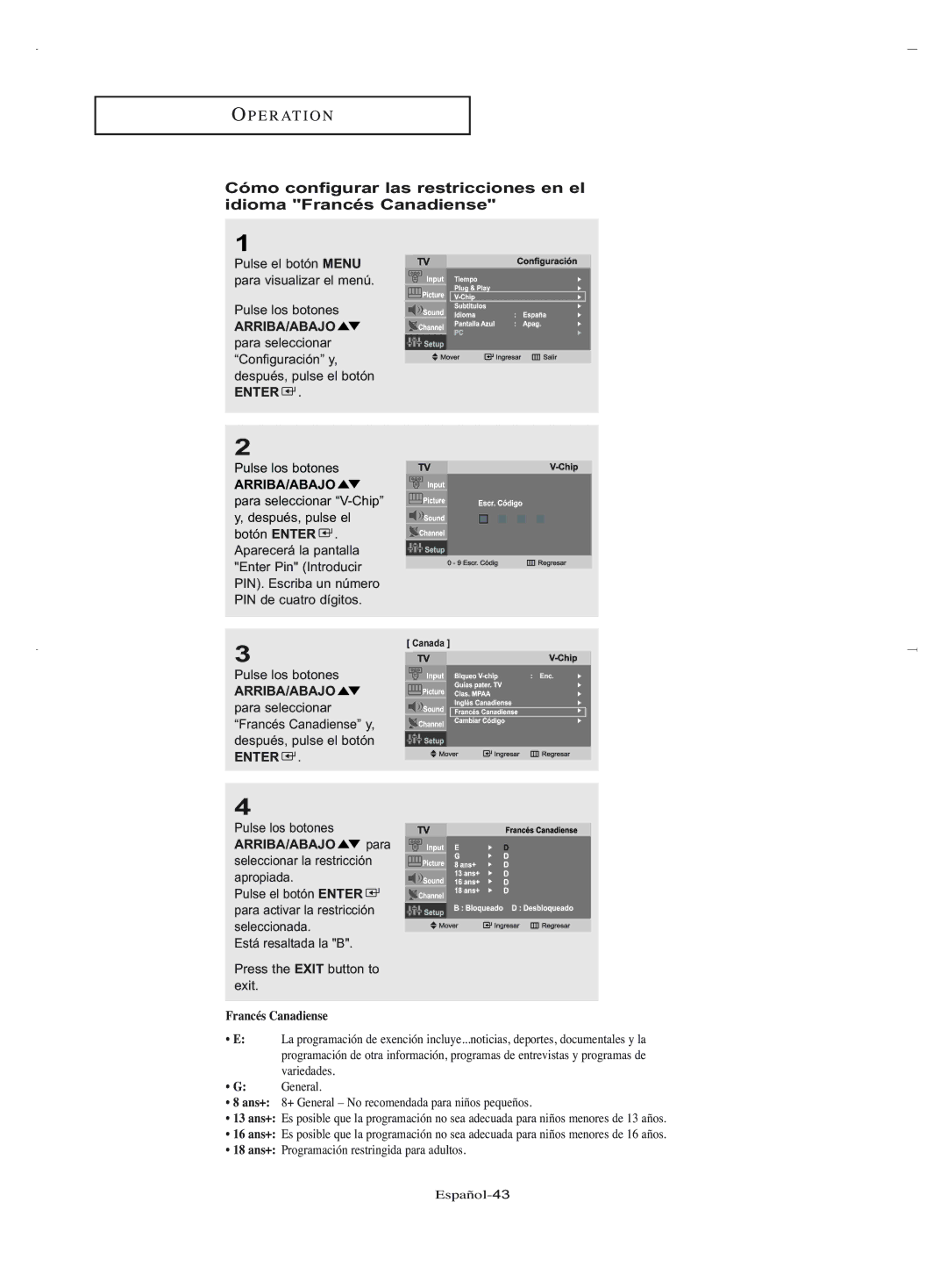 Samsung LN-R1550, LN-R2050 manual Español-43 