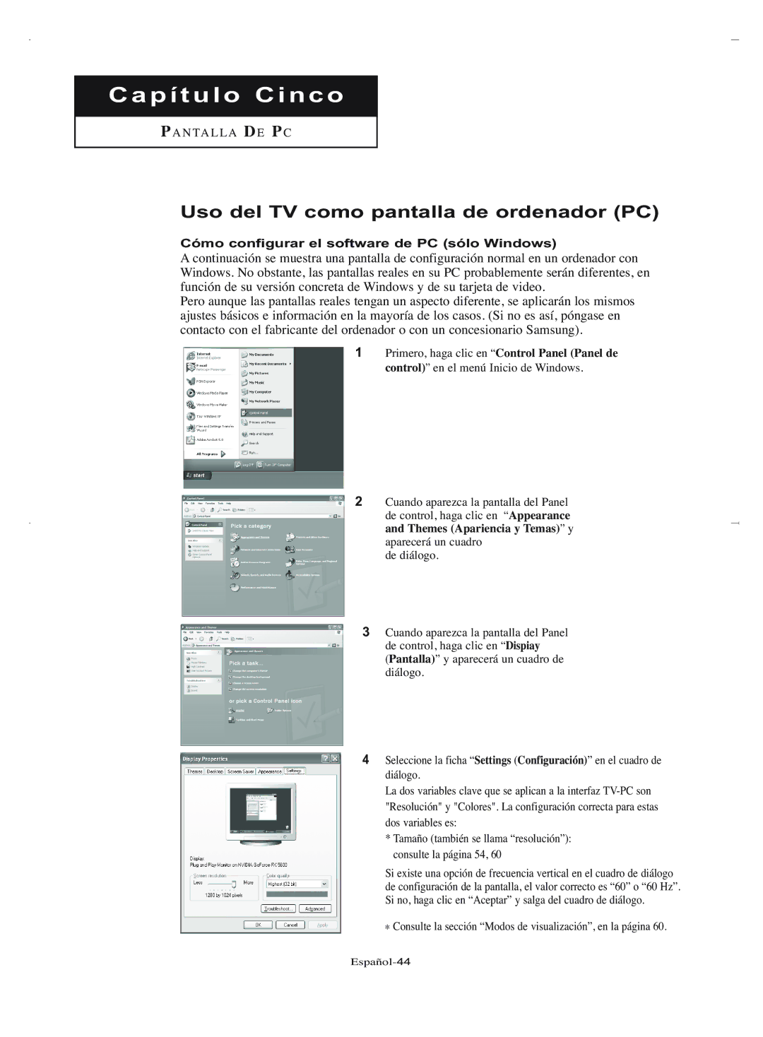 Samsung LN-R2050, LN-R1550 manual Uso del TV como pantalla de ordenador PC, Cómo configurar el software de PC sólo Windows 