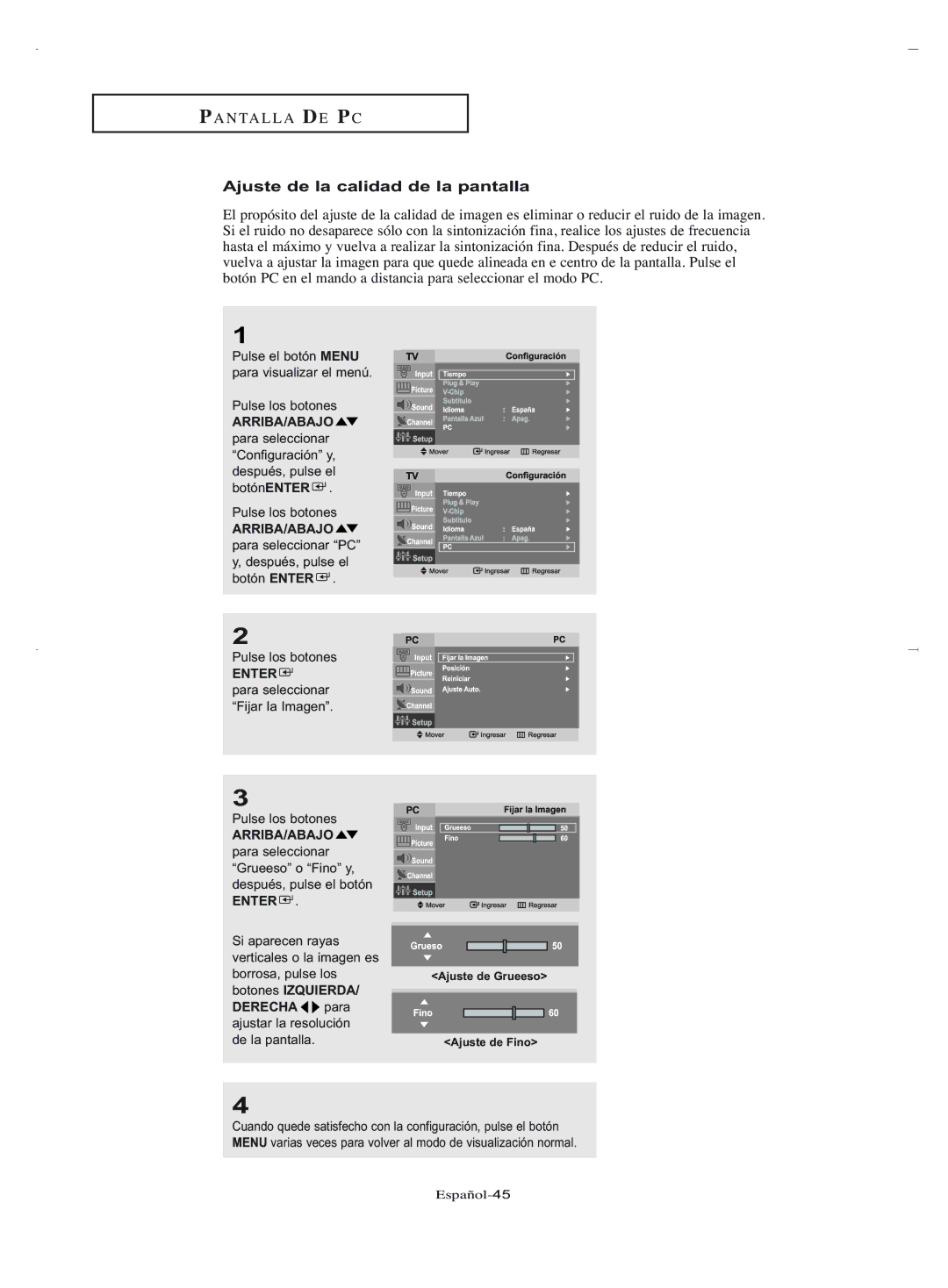 Samsung LN-R1550, LN-R2050 manual Ajuste de la calidad de la pantalla, Derecha para 