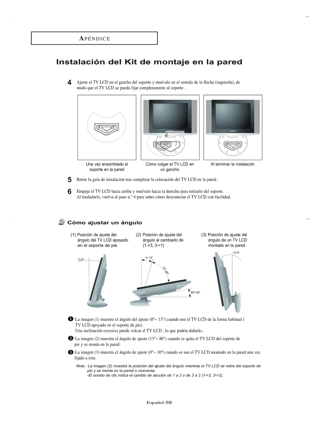 Samsung LN-R1550, LN-R2050 manual Cómo ajustar un ángulo 