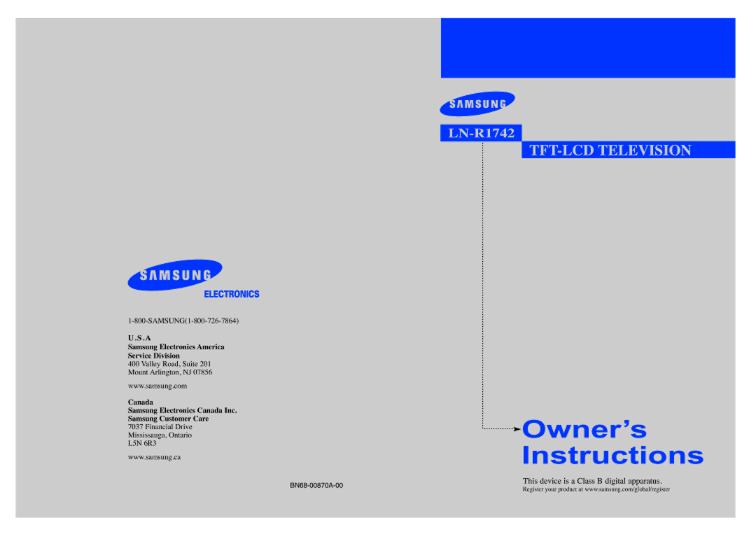 Samsung LN-R1742 manual 