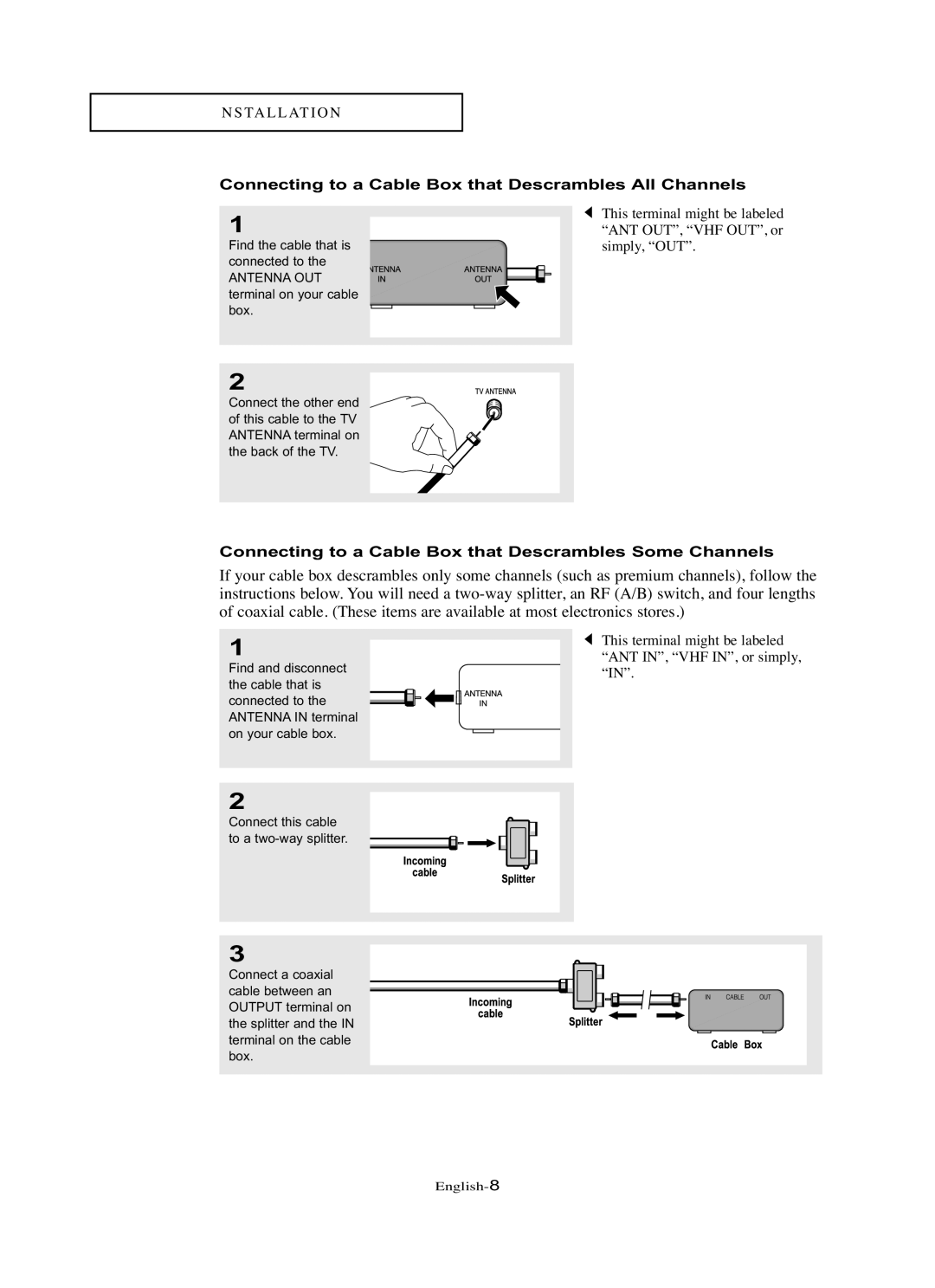 Samsung LN-R1742 manual Connecting to a Cable Box that Descrambles All Channels 