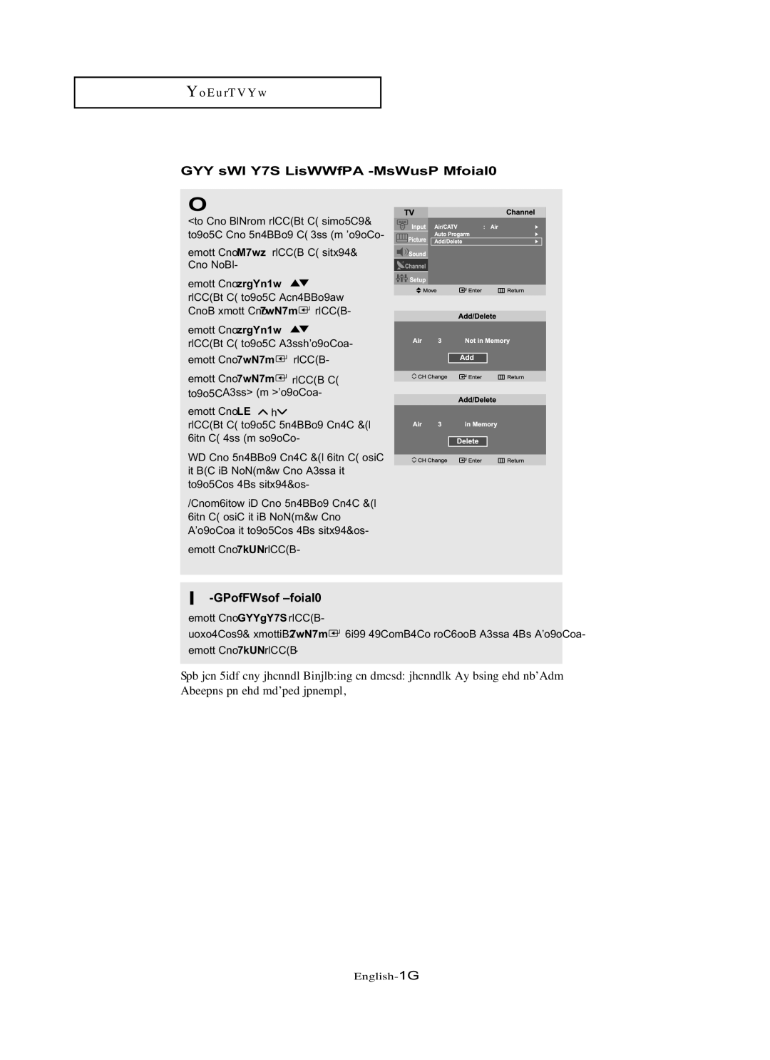 Samsung LN-R1742 manual ADD and DEL Channels Manual Method, Alternate method 