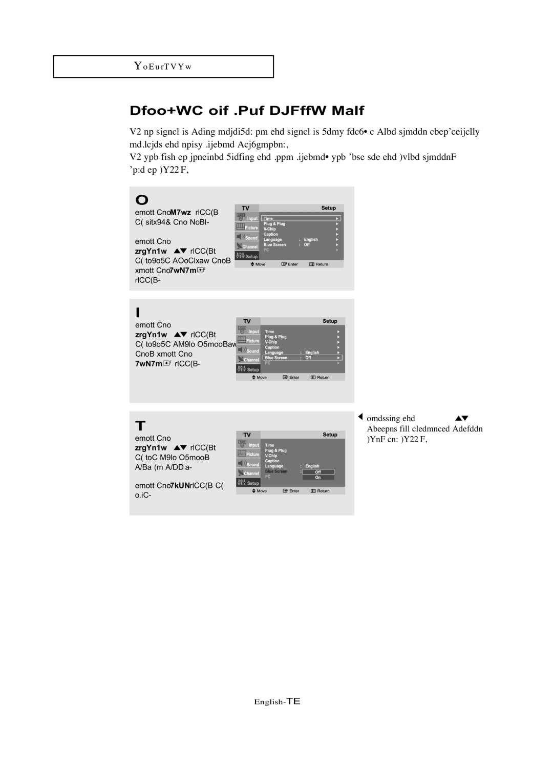 Samsung LN-R1742 manual Setting the Blue Screen Mode 