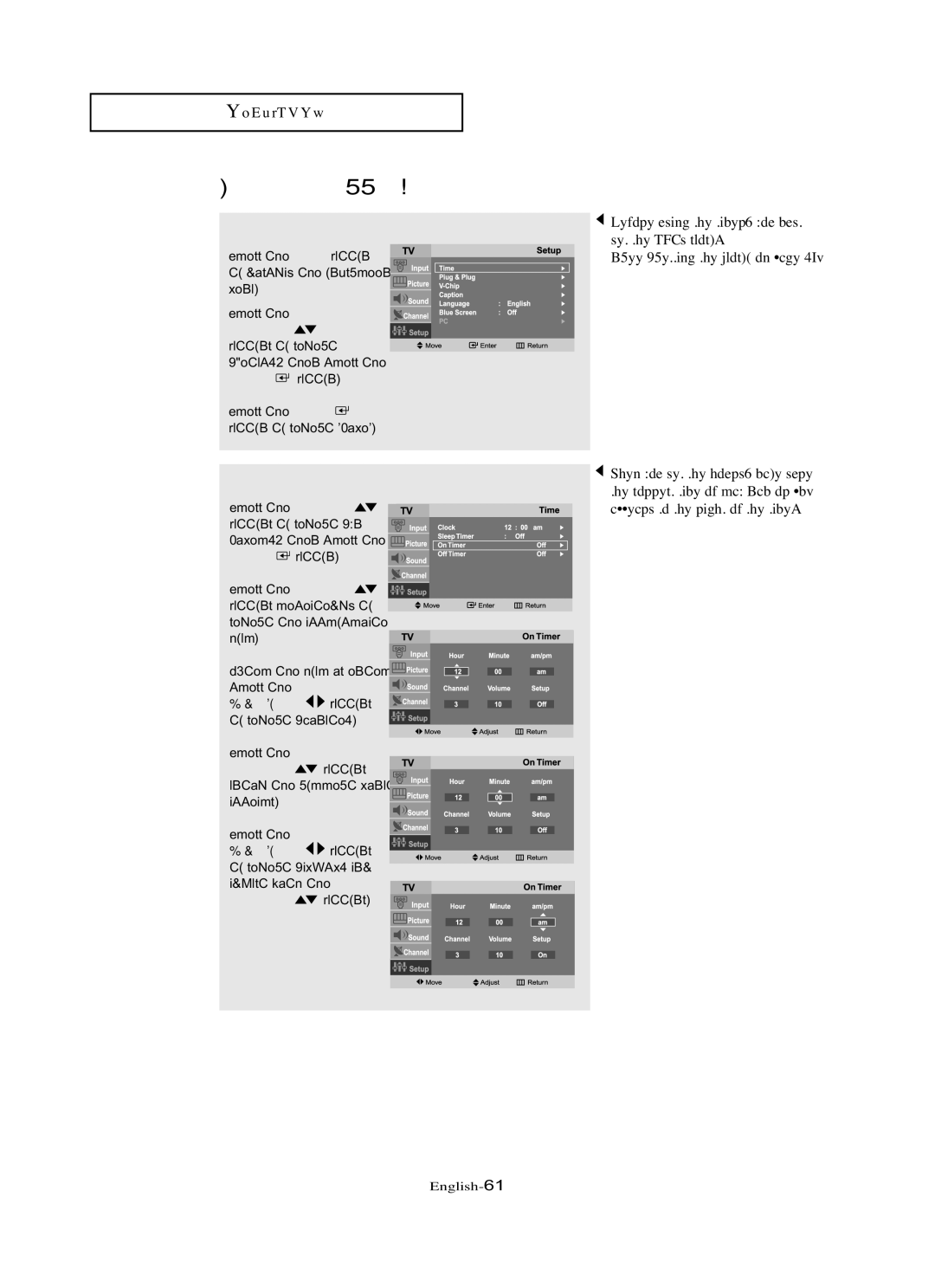 Samsung LN-R1742 manual Setting the On/Off Timer 