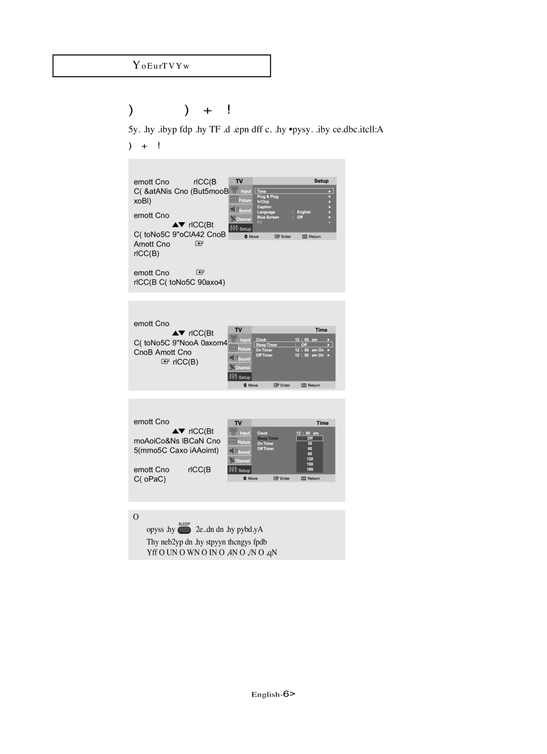 Samsung LN-R1742 manual Setting the Sleep Timer, Sleep timer 