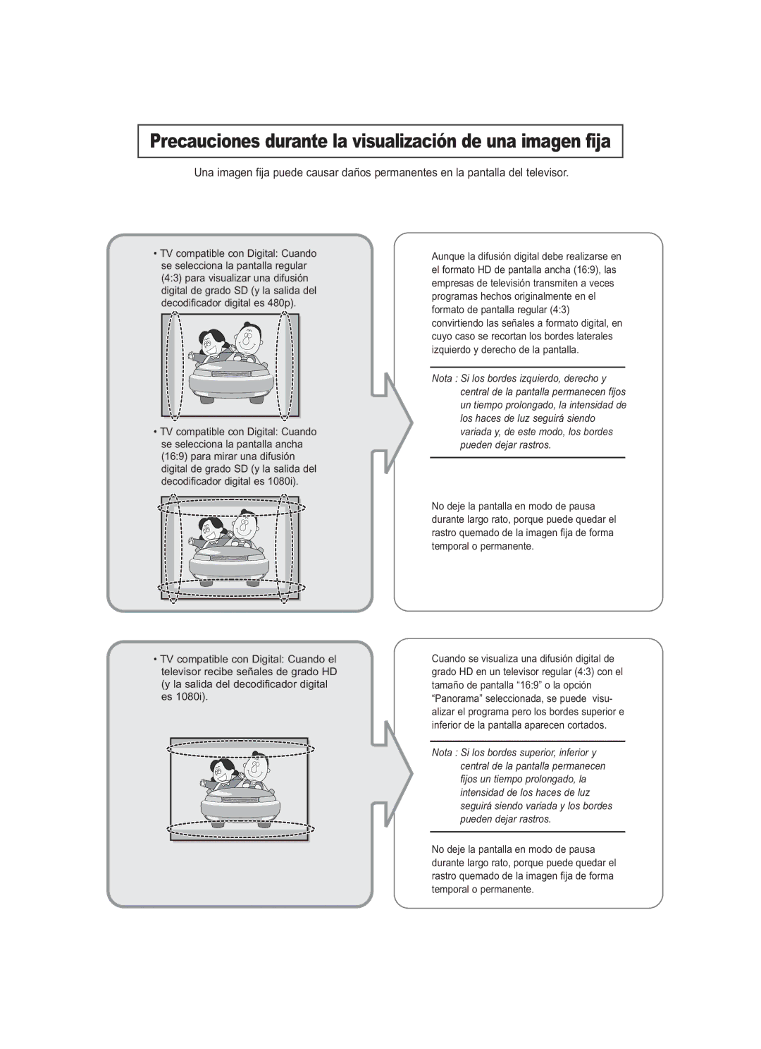 Samsung LN-R267W, LN-R3228W, LN-R237W, LN-R327W, LN-R2668W manual Precauciones durante la visualización de una imagen fija 