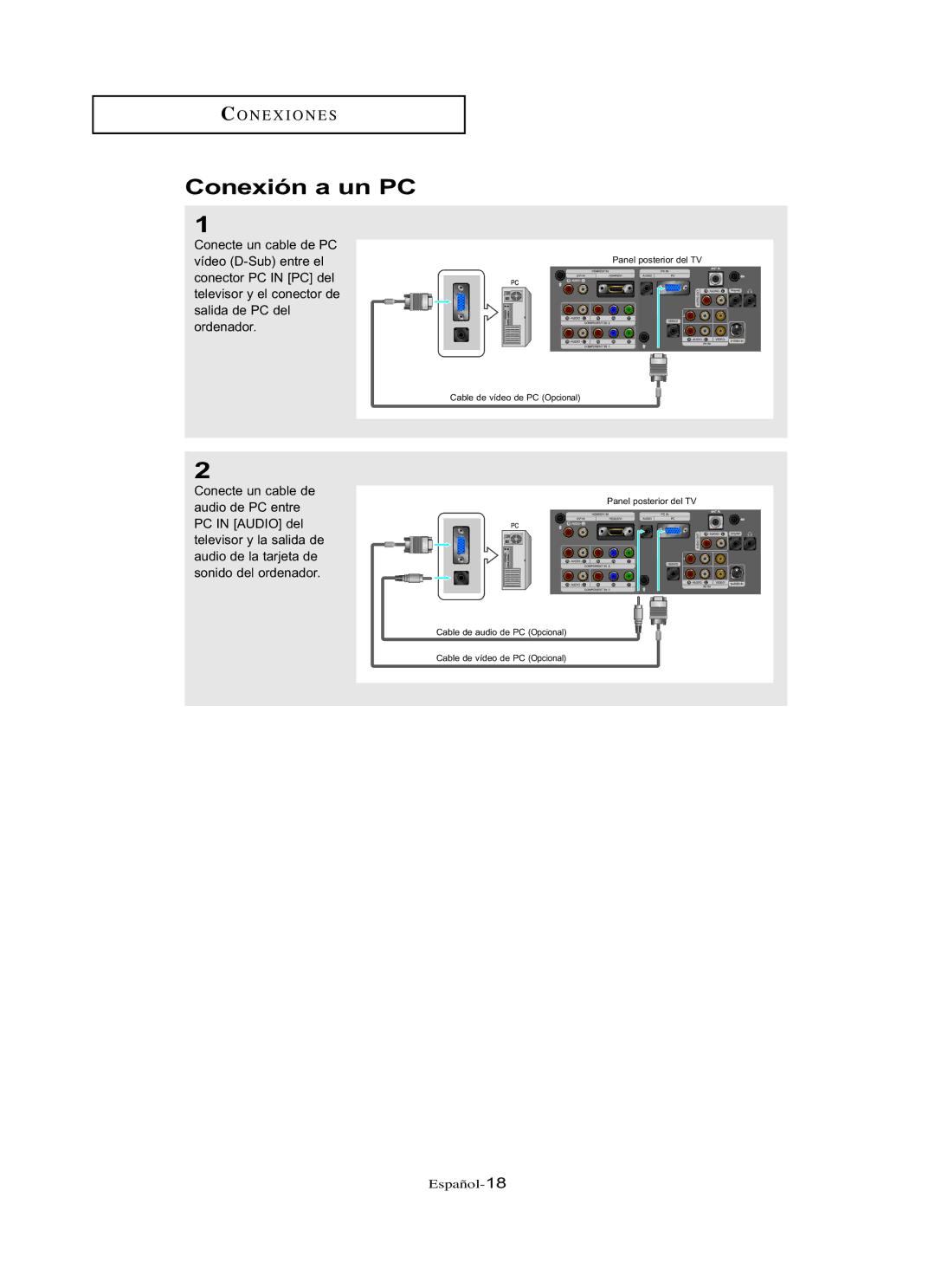 Samsung LN-R327W, LN-R3228W, LN-R237W, LN-R267W, LN-R2668W manual Conexión a un PC 