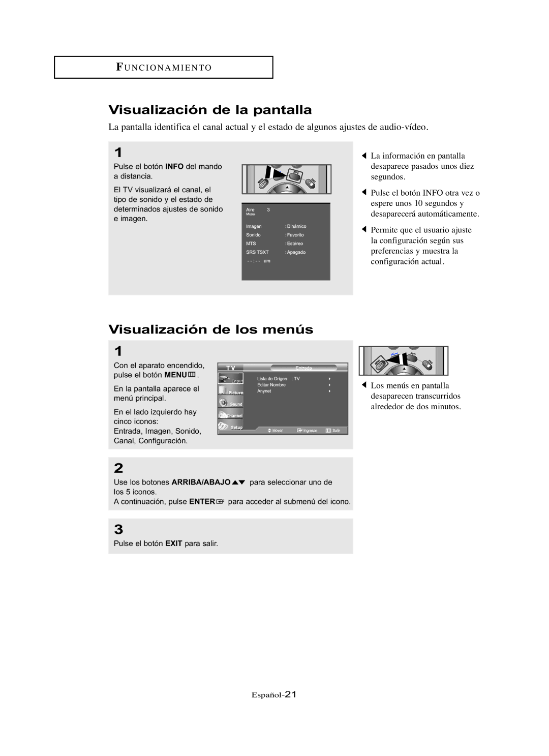 Samsung LN-R237W, LN-R3228W, LN-R267W, LN-R327W, LN-R2668W manual Visualización de la pantalla, Visualización de los menús 