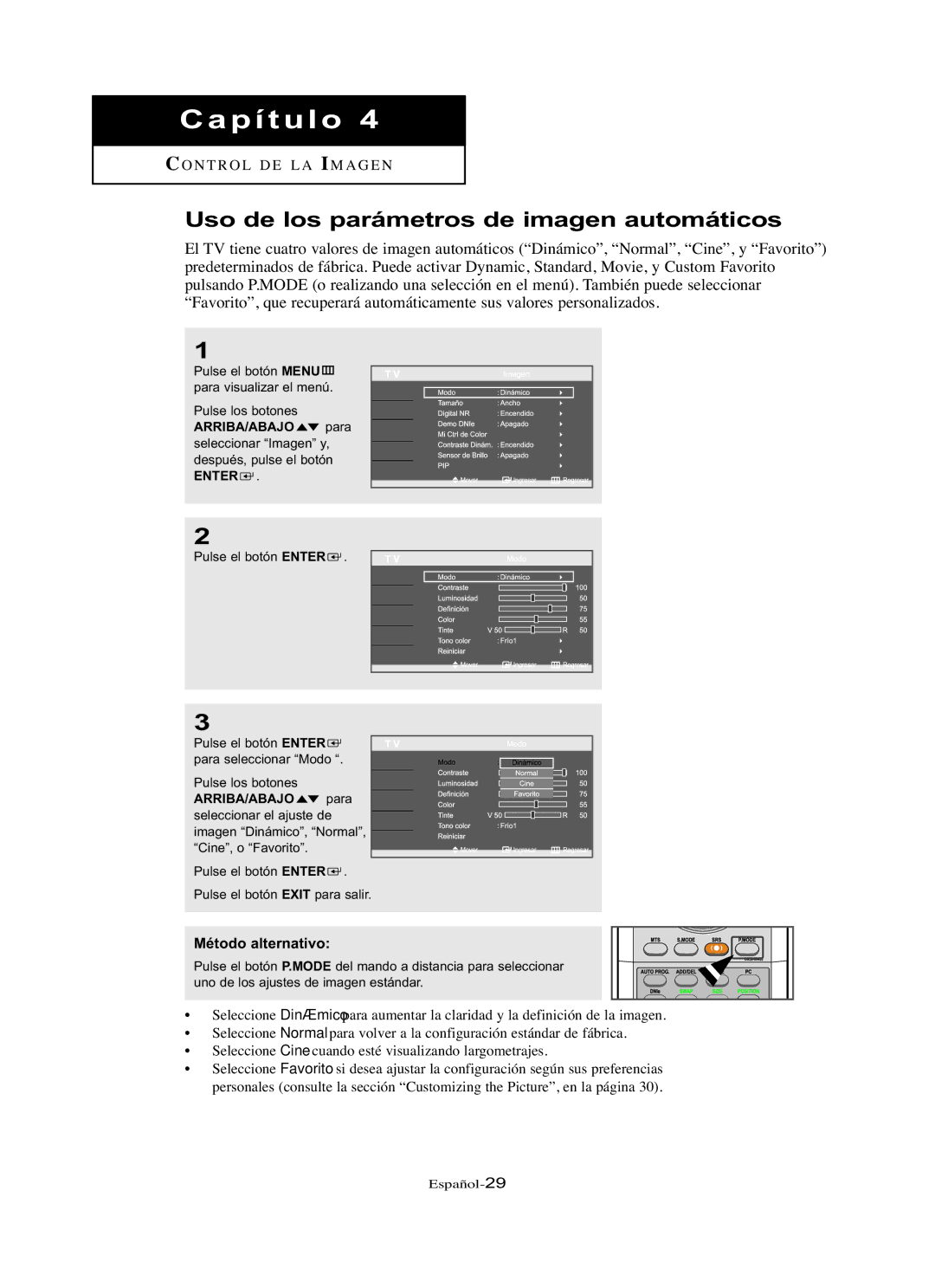 Samsung LN-R2668W, LN-R3228W, LN-R237W, LN-R267W, LN-R327W manual Uso de los parámetros de imagen automáticos 