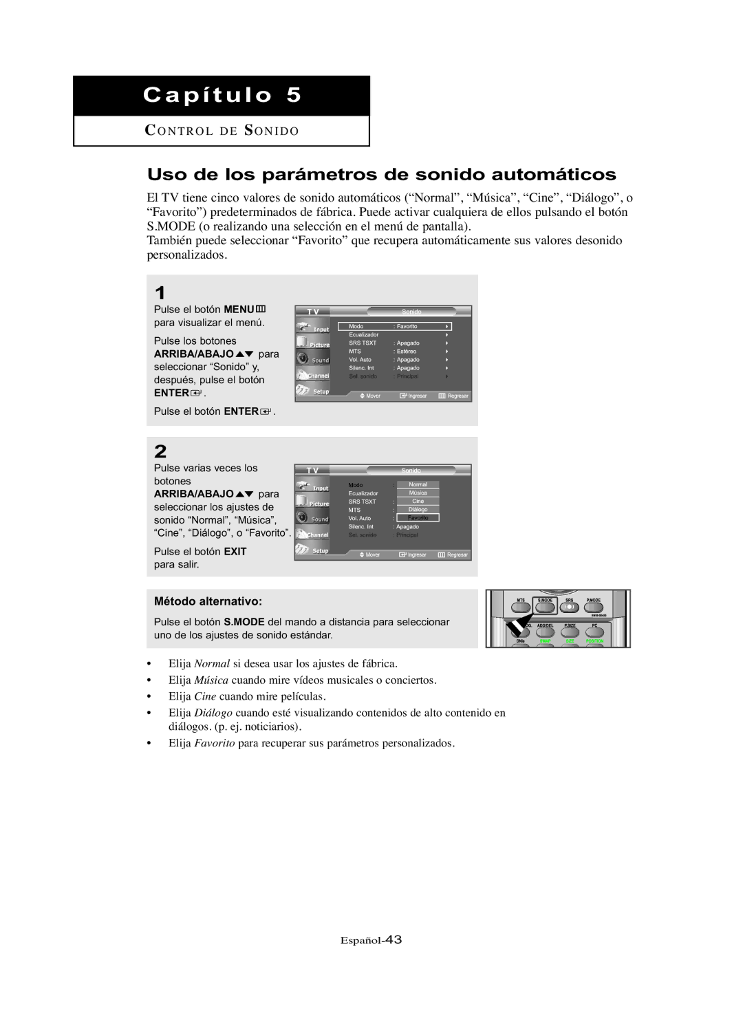 Samsung LN-R327W, LN-R3228W, LN-R237W, LN-R267W, LN-R2668W manual Uso de los parámetros de sonido automáticos 