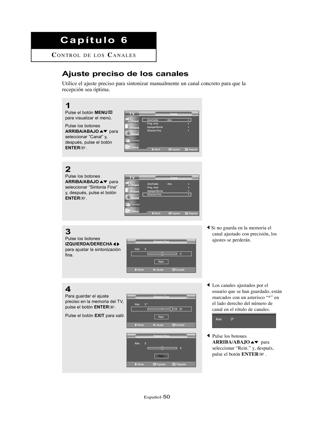 Samsung LN-R3228W, LN-R237W, LN-R267W, LN-R327W, LN-R2668W manual Ajuste preciso de los canales 