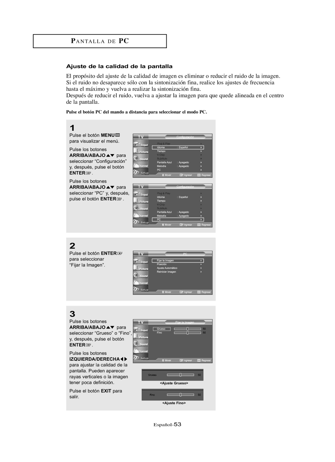 Samsung LN-R327W, LN-R3228W, LN-R237W, LN-R267W, LN-R2668W manual Ajuste de la calidad de la pantalla 