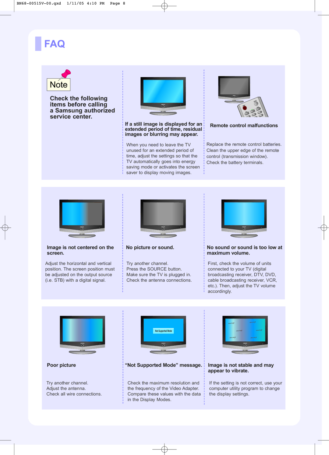 Samsung LN-R238W, LN-R328W, LN-R268W manual Faq 