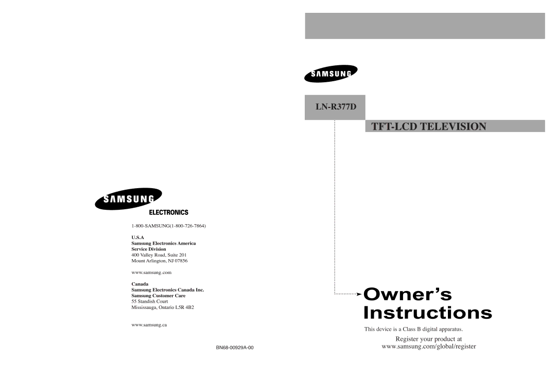 Samsung LN-R377D manual 