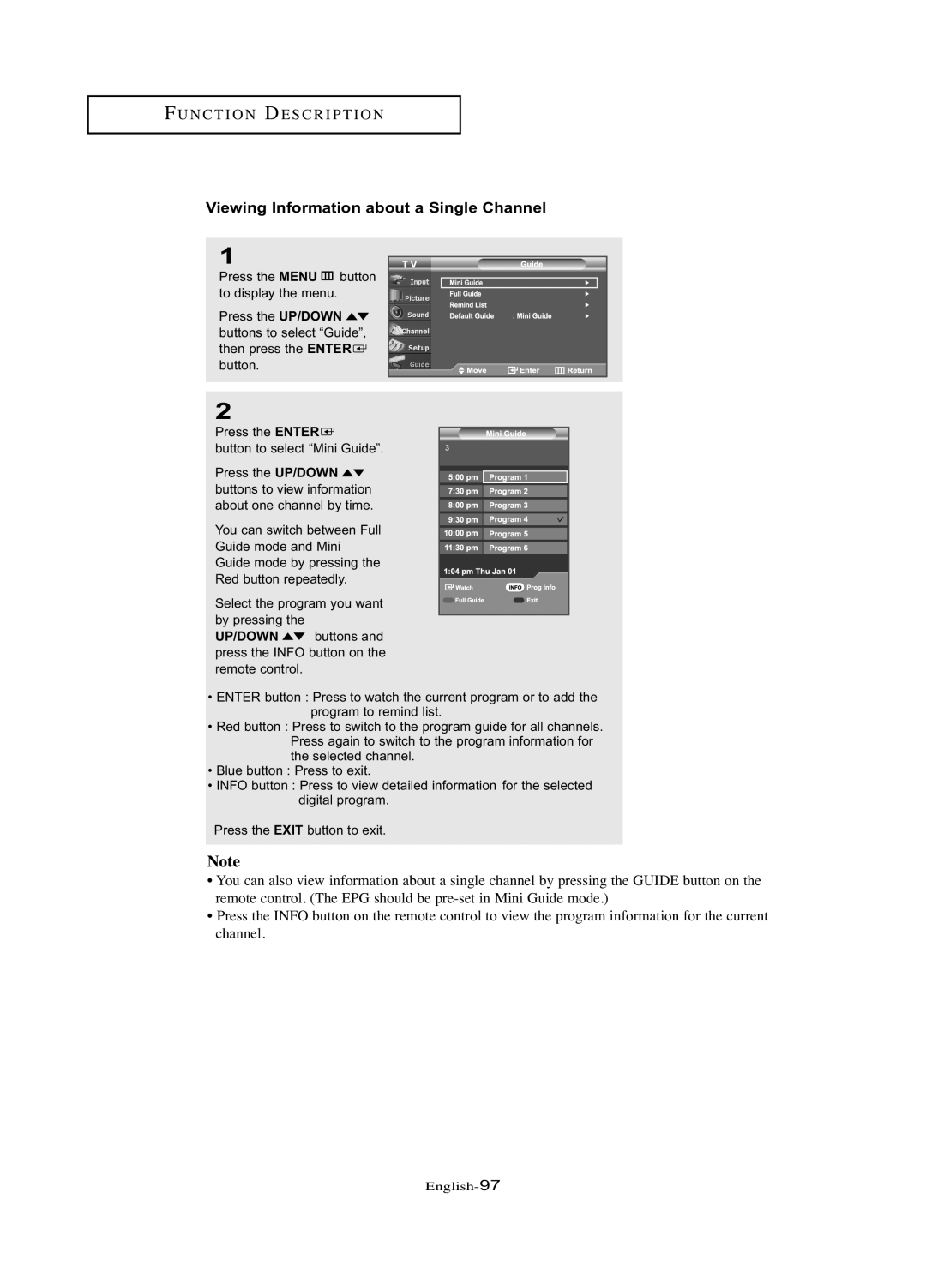 Samsung LN-R377D manual Viewing Information about a Single Channel 