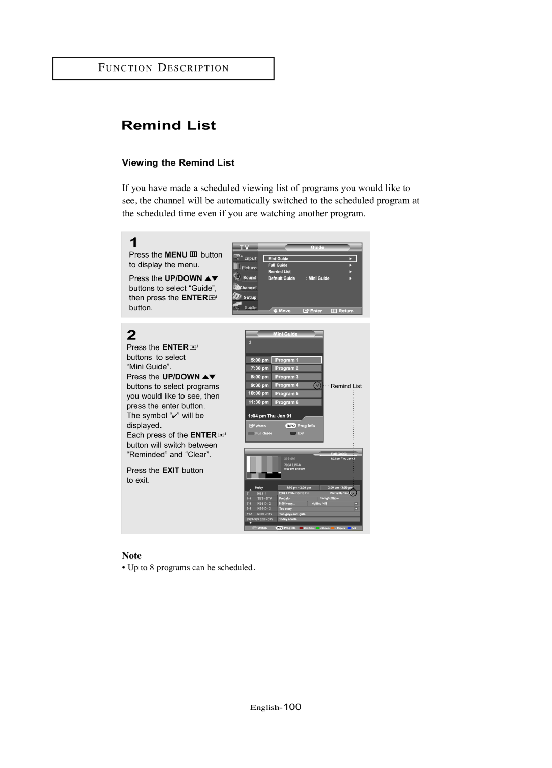 Samsung LN-R377D manual Viewing the Remind List 