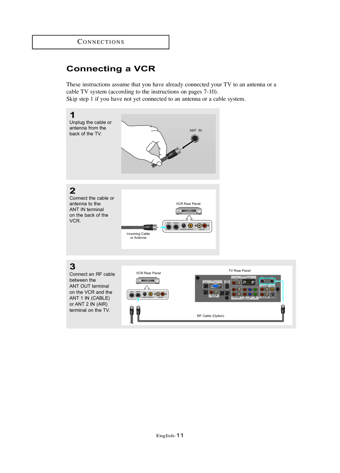 Samsung LN-R377D manual Connecting a VCR 